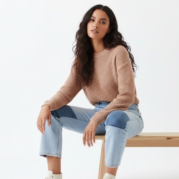 PacSun Denim - PacSun Light Contrast Patched Knee Panel High Waisted Straight Leg Jeans size 26